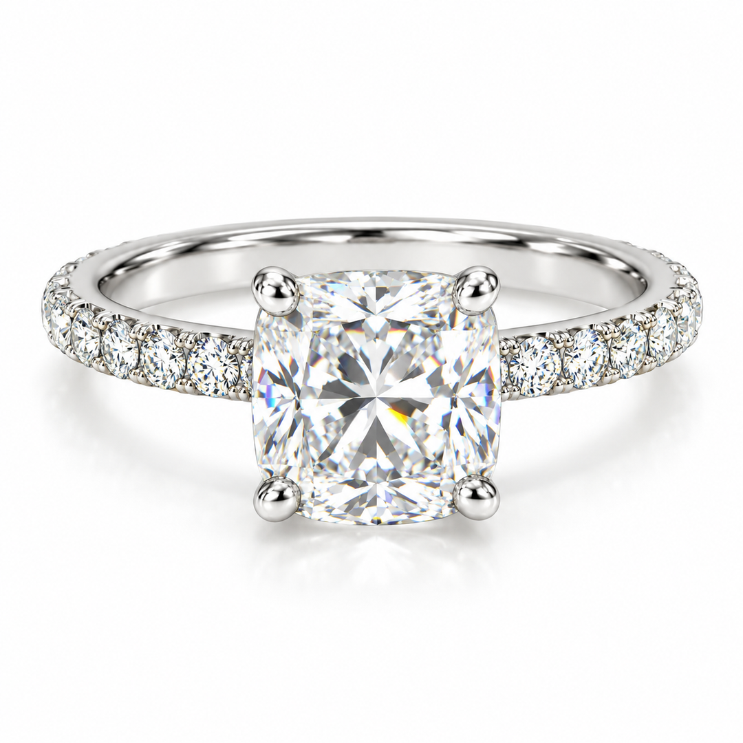 14k White Gold Pave Lab Grown Diamond Engagement Ring 2.20 cttw.