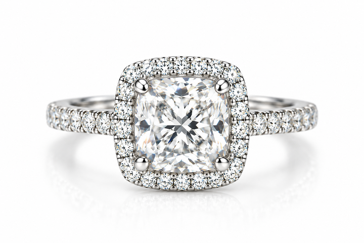 14k White Gold Halo Lab Grown Diamond Engagement Ring 2.00 cttw