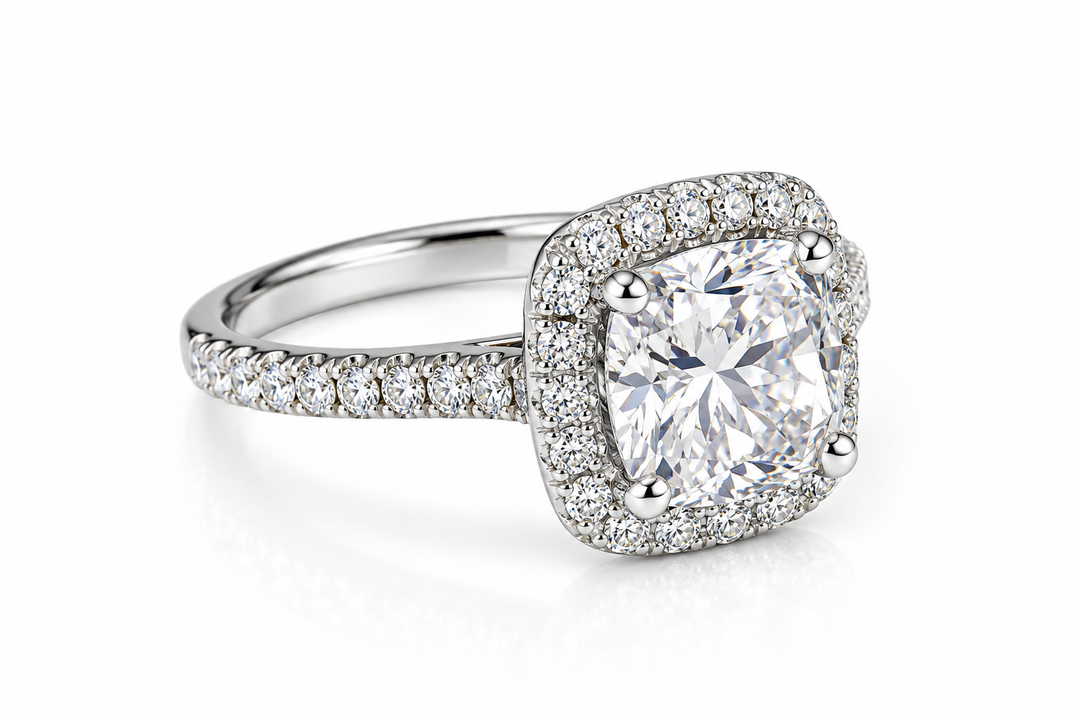 14k White Gold Halo Lab Grown Diamond Engagement Ring 2.00 cttw