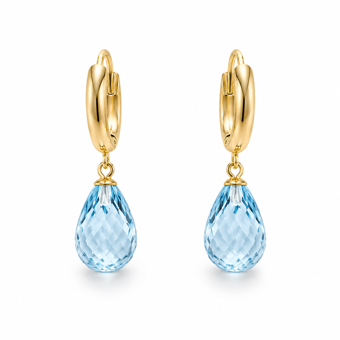 14k Drop Blue Topaz Earrings