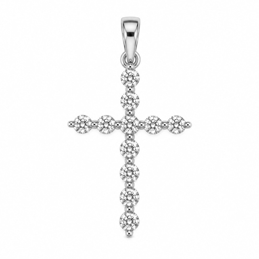 14k White Single Prong Diamond Cross Pendant