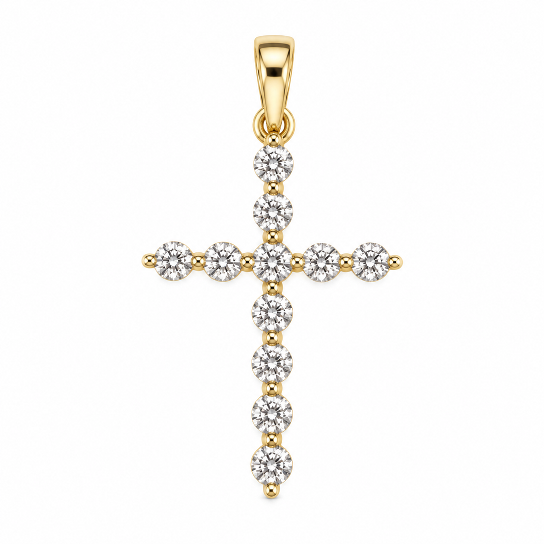 14k Yellow Diamond Cross Pendant