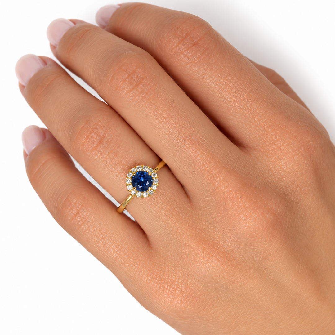 14k Yellow Gold Sapphire Halo Ring