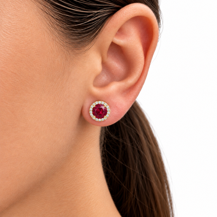 14k Stud Created Ruby Earrings