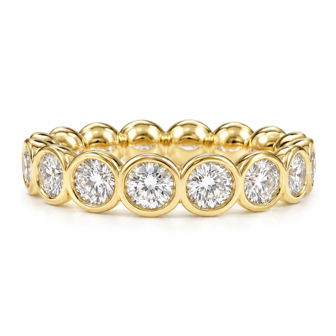 14k Yellow Bezel Set 2.65ctw Round Lab Grown Diamond Wedding Band