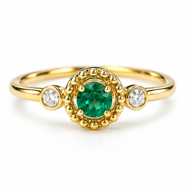 14k Yellow Gold Emerald Gemstone Ring