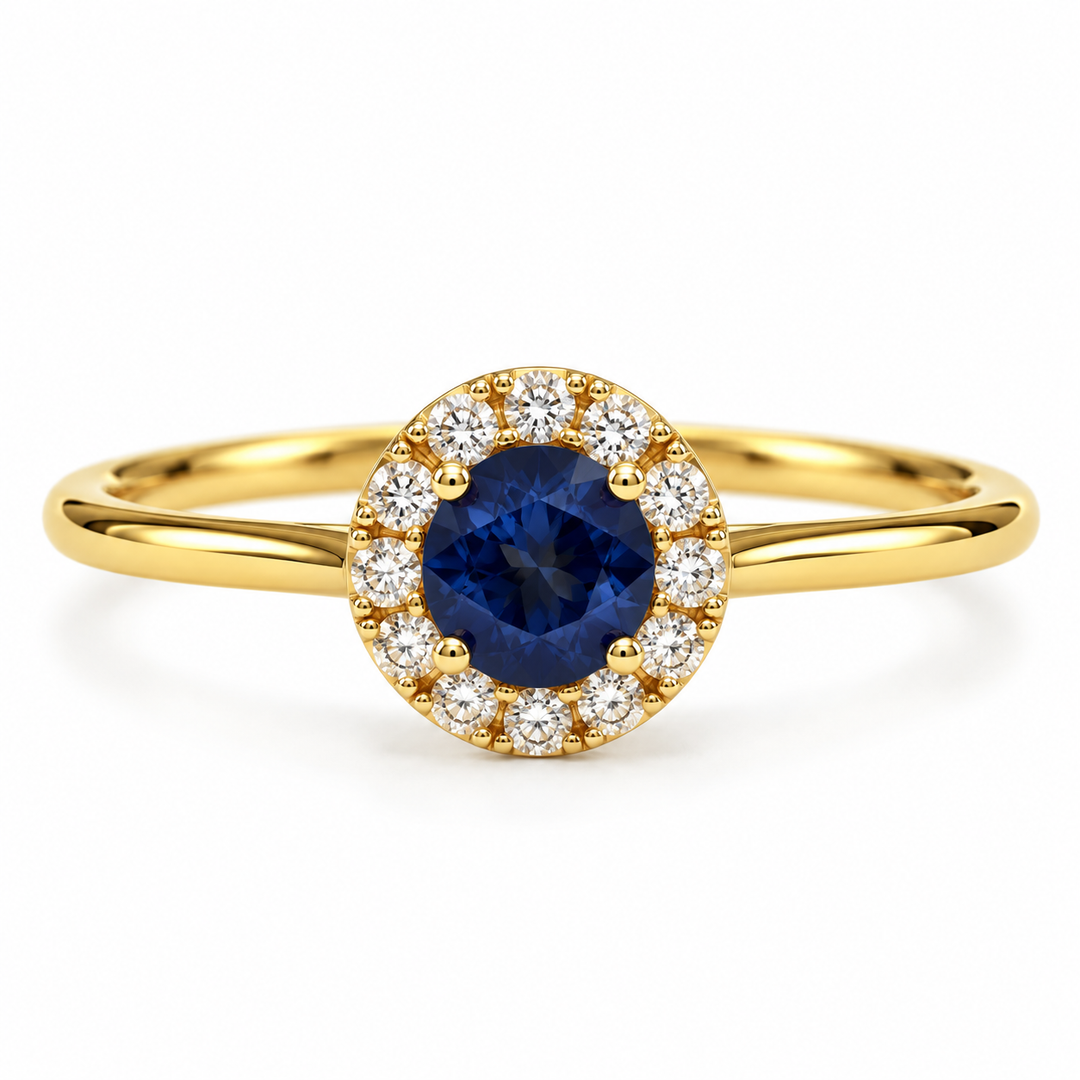 14k Yellow Gold Sapphire Halo Ring