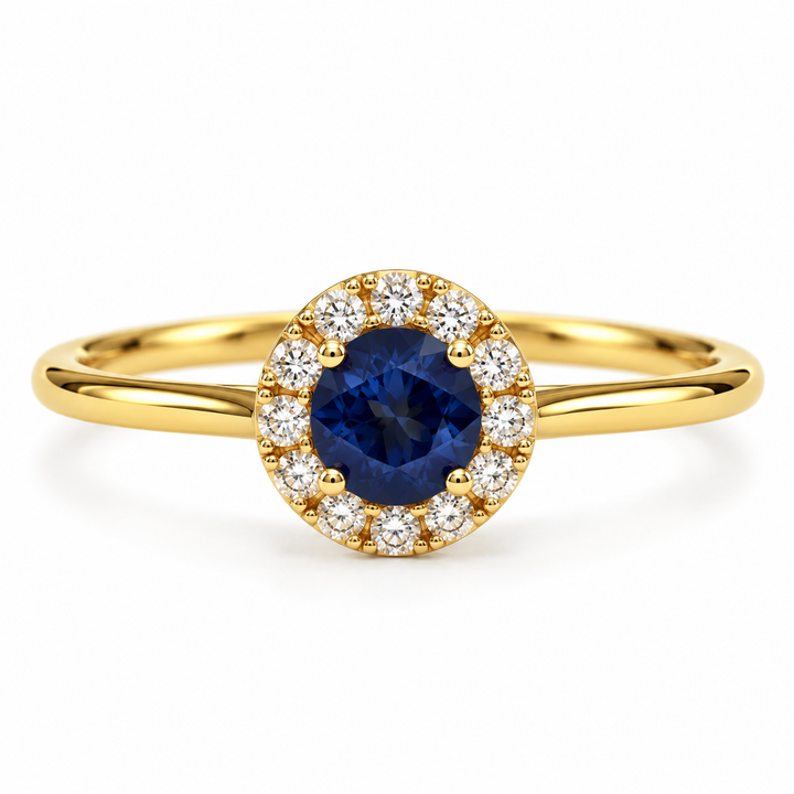 14k Yellow Gold Sapphire Halo Ring