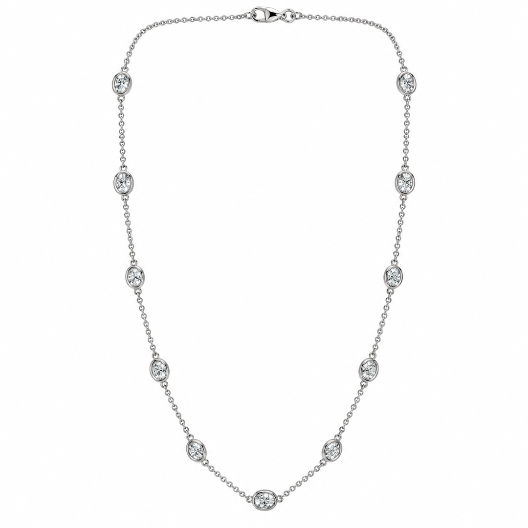14k White Bezel Lab Grown Diamond Necklace
