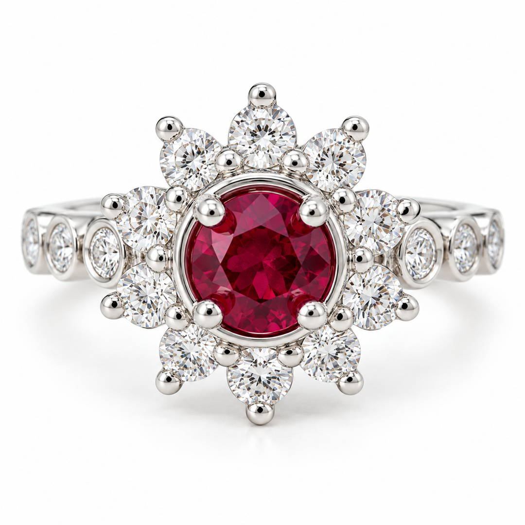 14k White Gold Gemstone Ruby Ring
