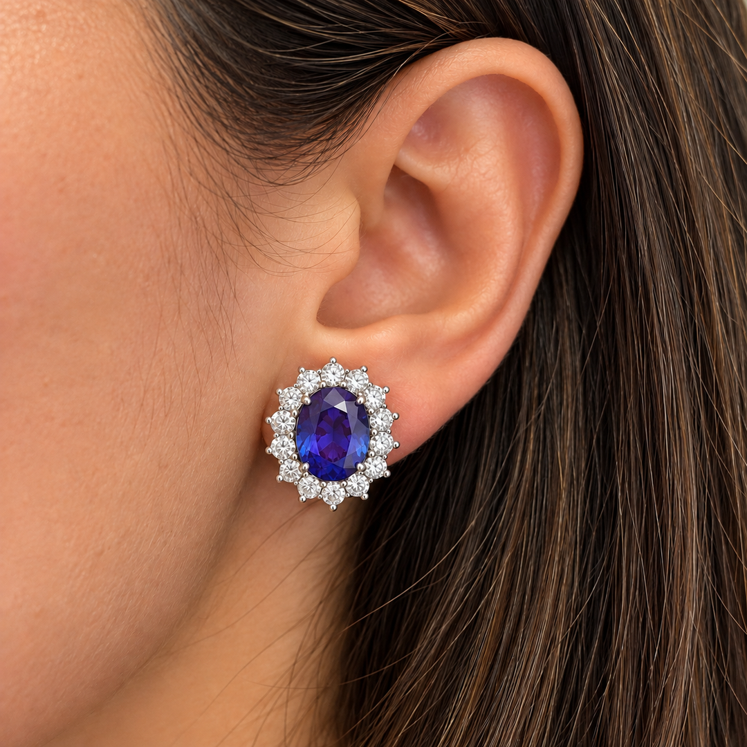18k White Stud Tanzanites Estate Earrings
