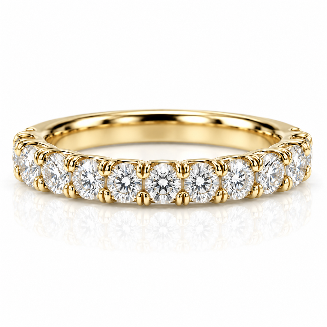 14k Yellow Shared Prong 1.00ctw Round Lab Grown Diamond Wedding Band