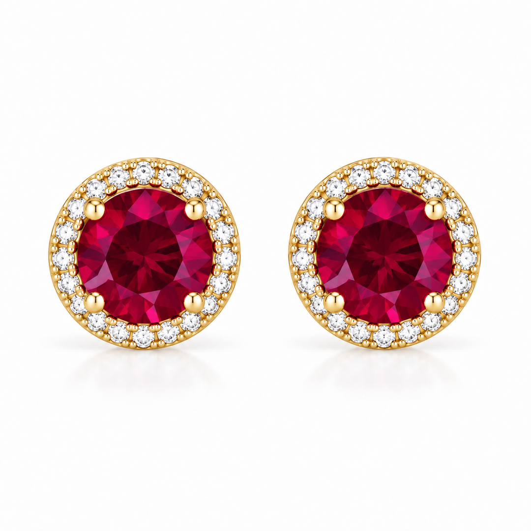 14k Stud Created Ruby Earrings