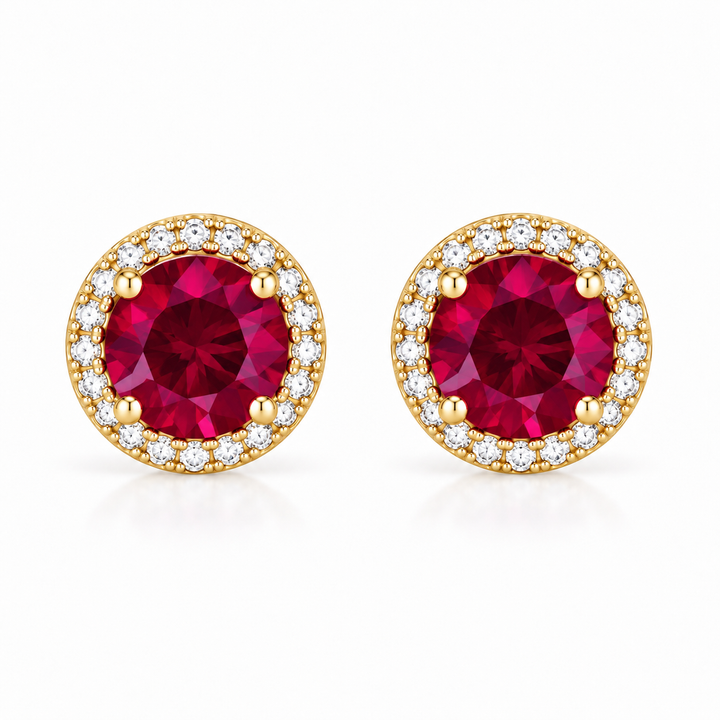 14k Stud Created Ruby Earrings