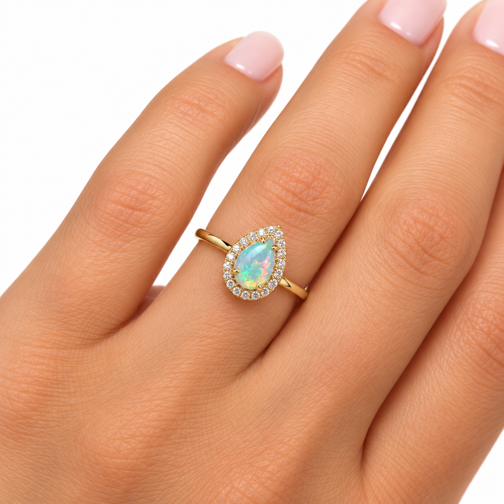 18k Yellow Opal Halo Ring