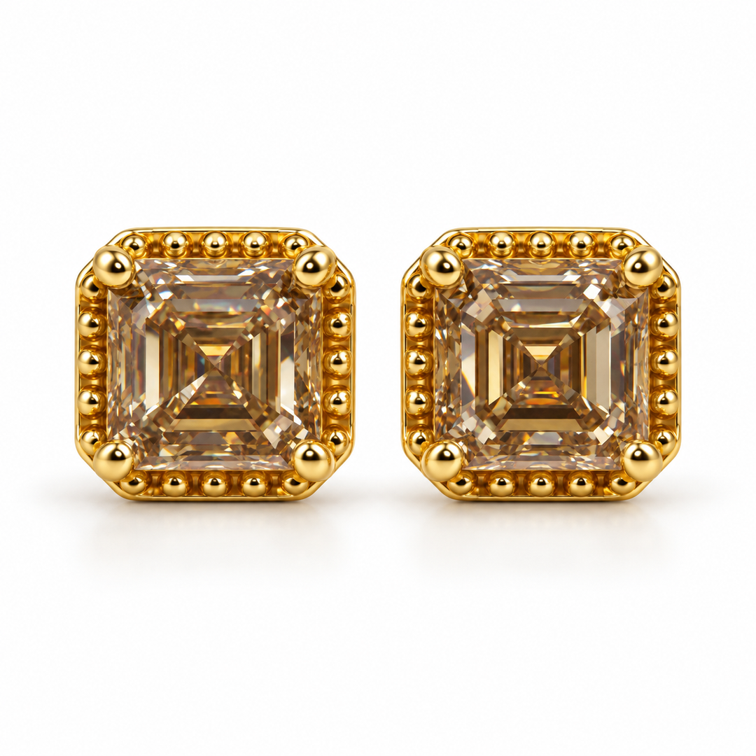 Estate 14k Yellow Gold Champagne Brown Diamond Stud Earrings