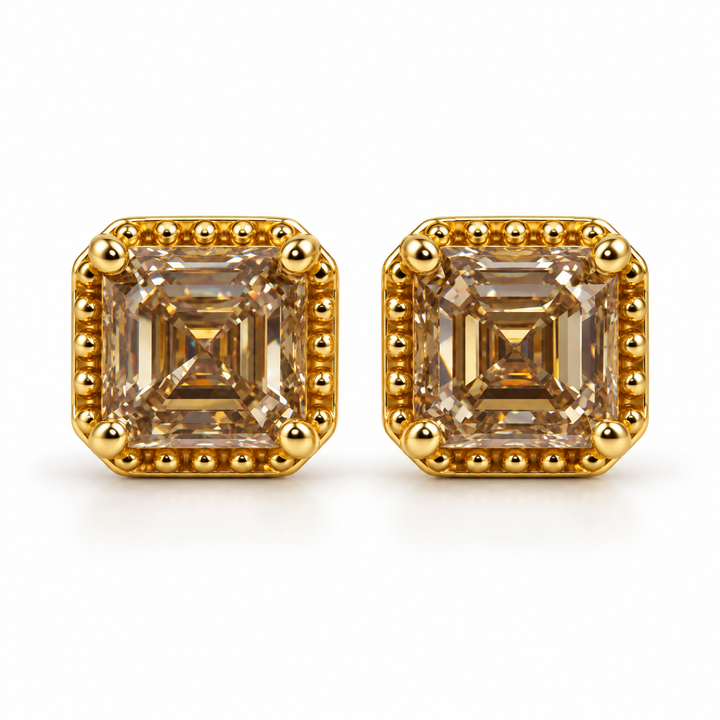 Estate 14k Yellow Gold Champagne Brown Diamond Stud Earrings