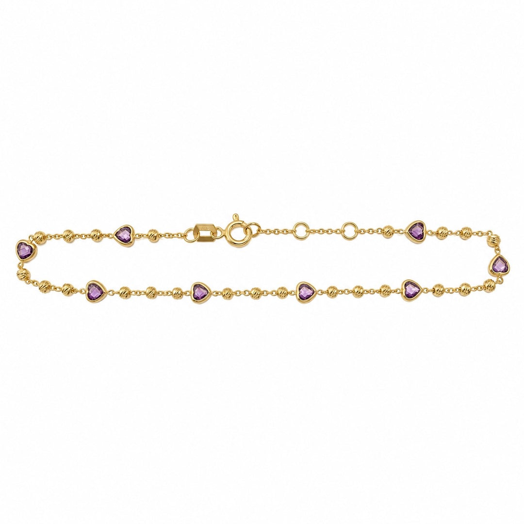 14k Yellow Gold Bead &amp; Heart Bracelet