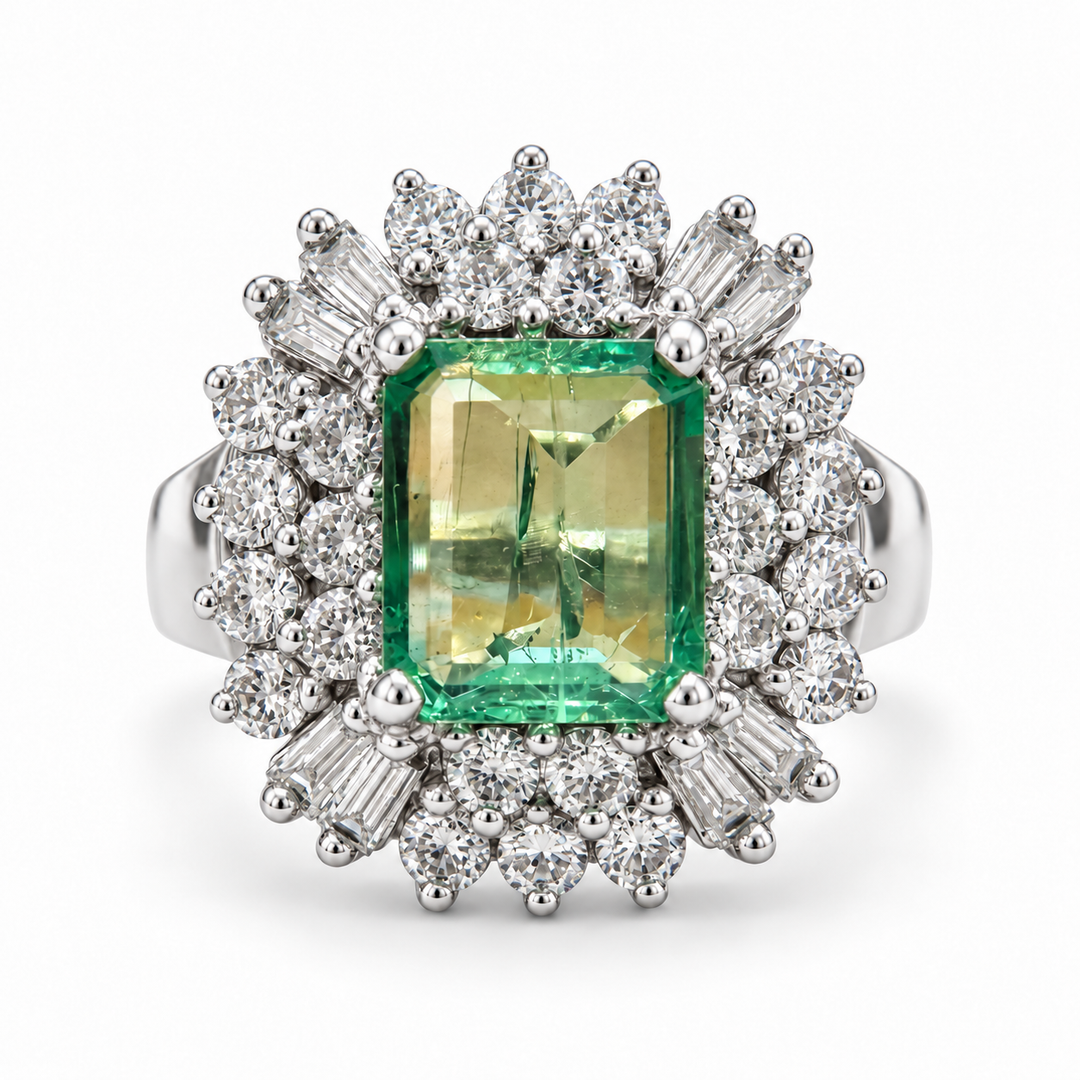14k White Emerald Estate Ring