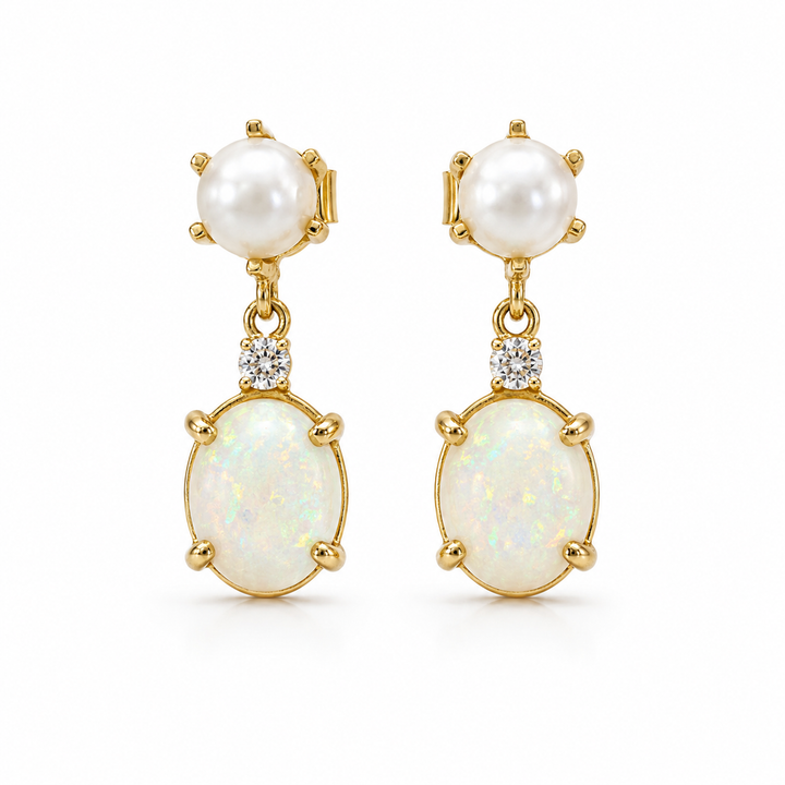 14k Yellow Opal Pearl Estate Earrings