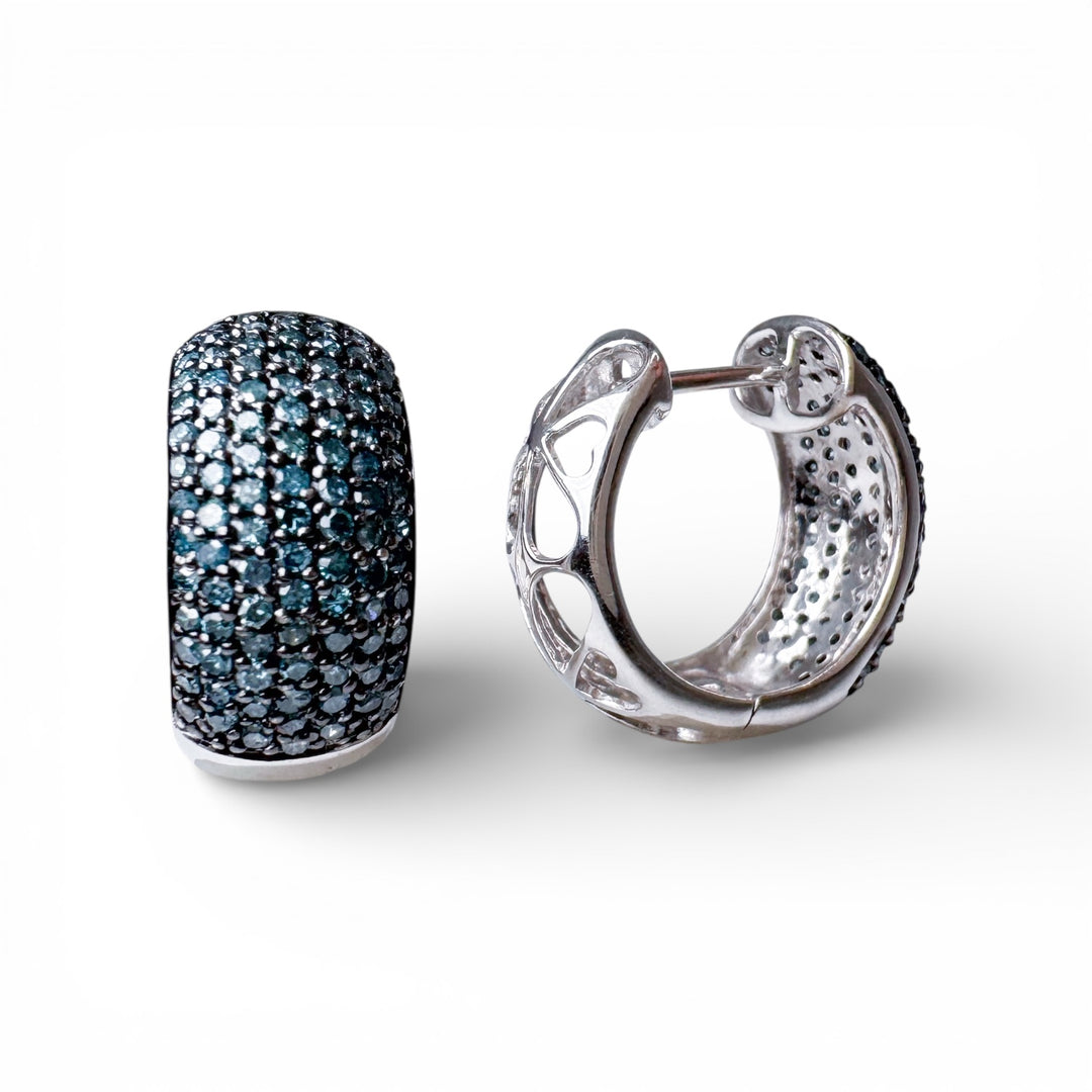 14k White Gold Blue Diamond Estate Huggies