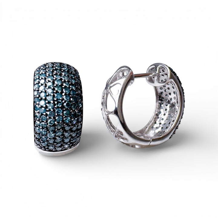 14k White Gold Blue Diamond Estate Huggies