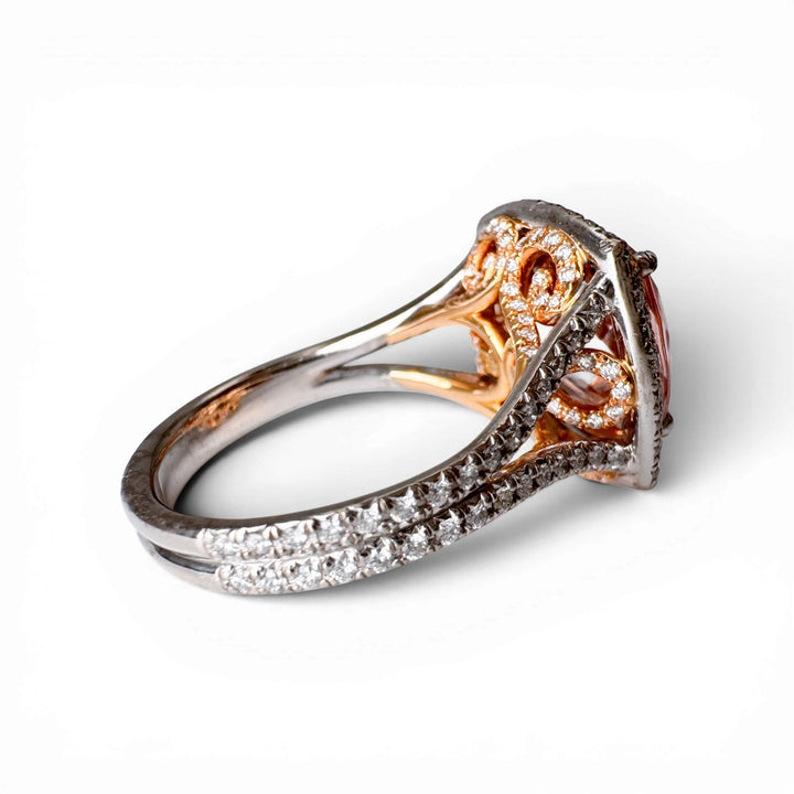 18k Two Tone Morganite Halo Ring