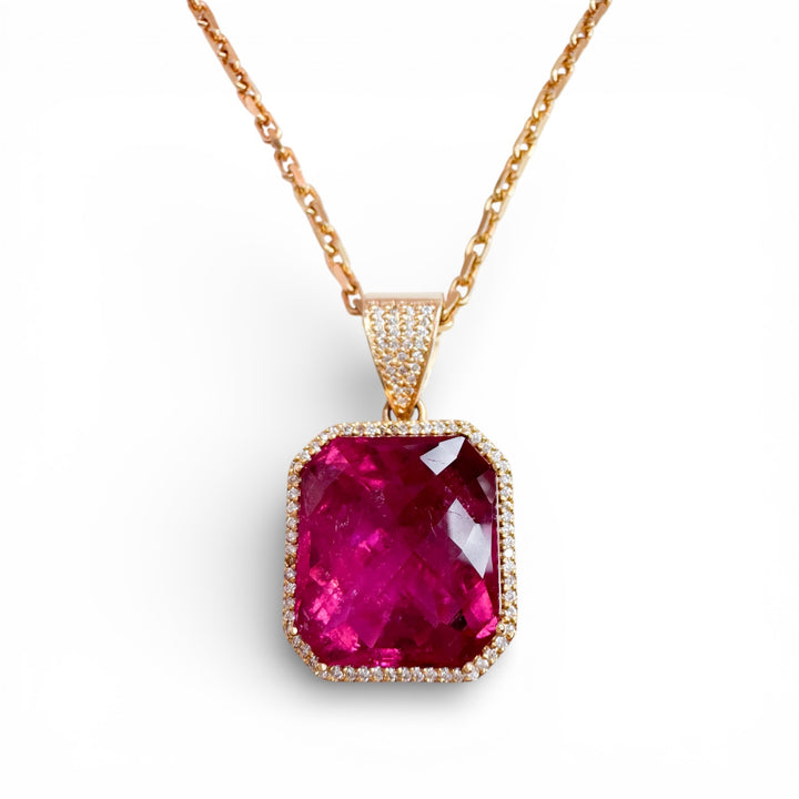 14k Yellow Gold Rubellite Tourmaline Pendant