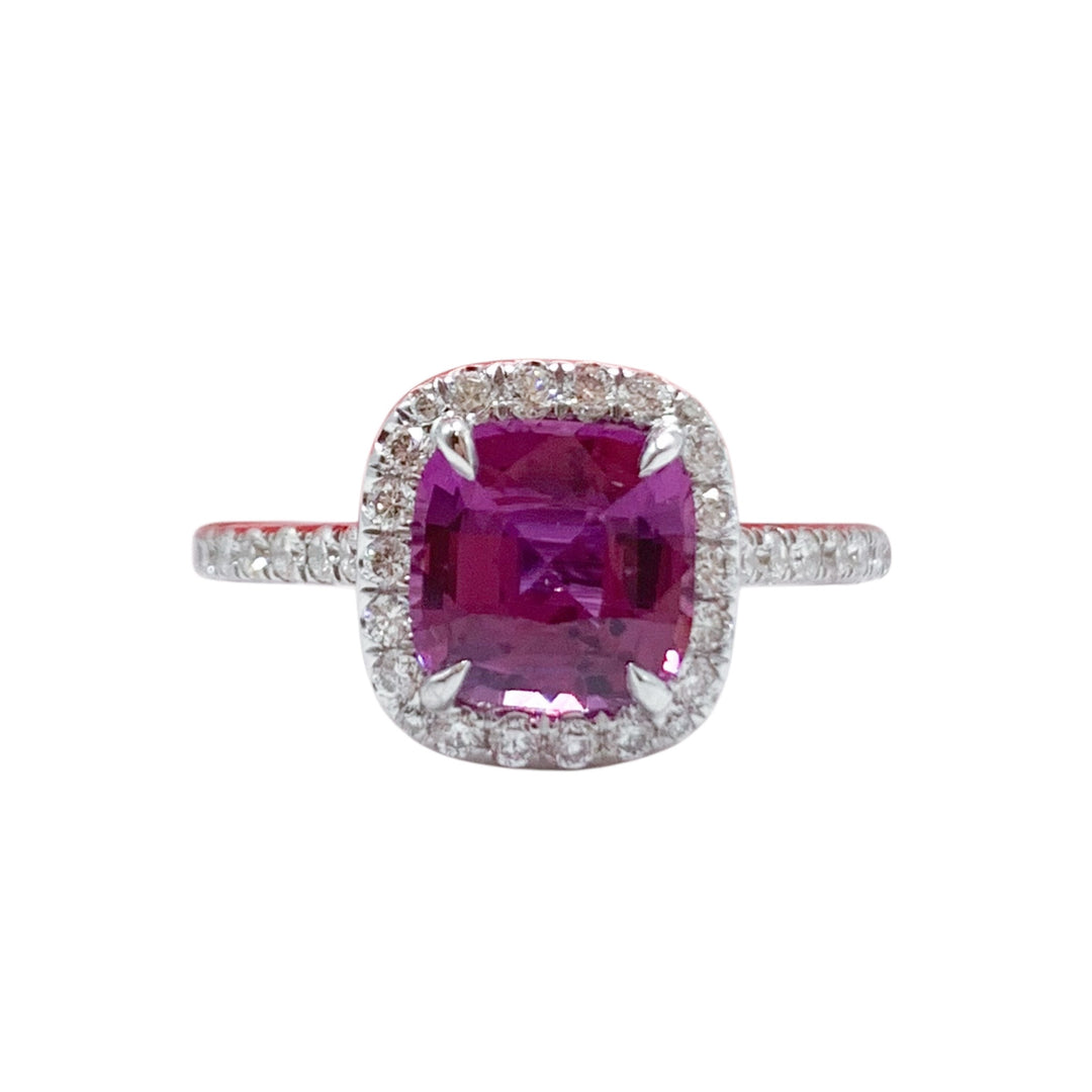 14k White Gold Pink Sapphire Halo