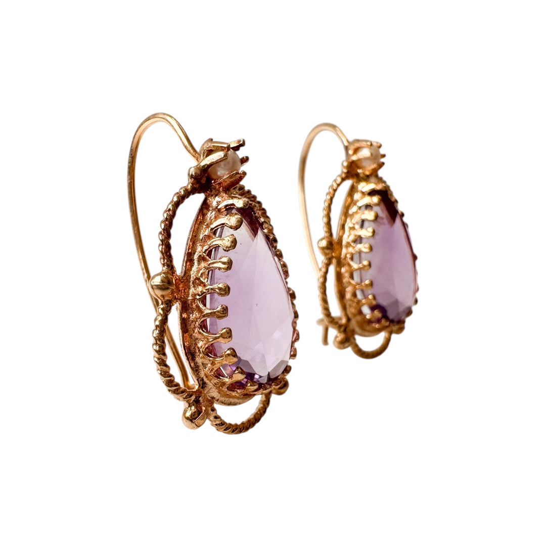 14k Yellow Gold Vintage Amethysts Estate Earrings