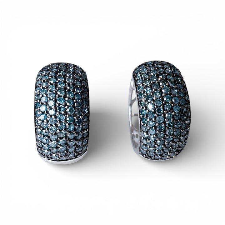 14k White Gold Blue Diamond Estate Huggies