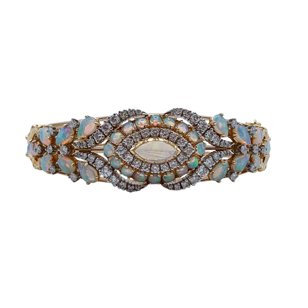14k Yellow Gold Bangle Opal Estate Bracelet