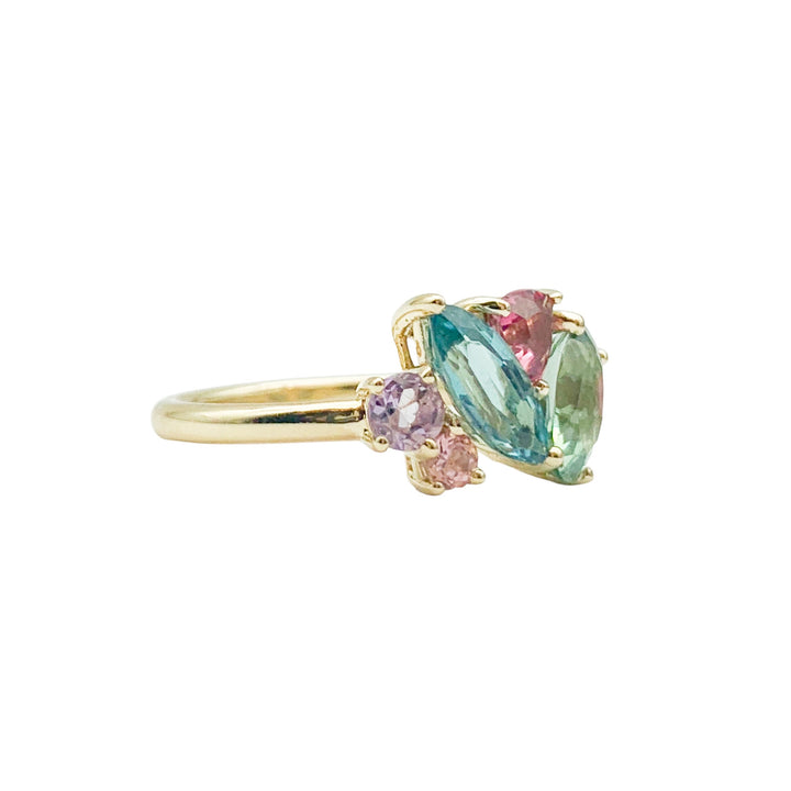 14k Yellow Gold Tourmaline Cluster Ring