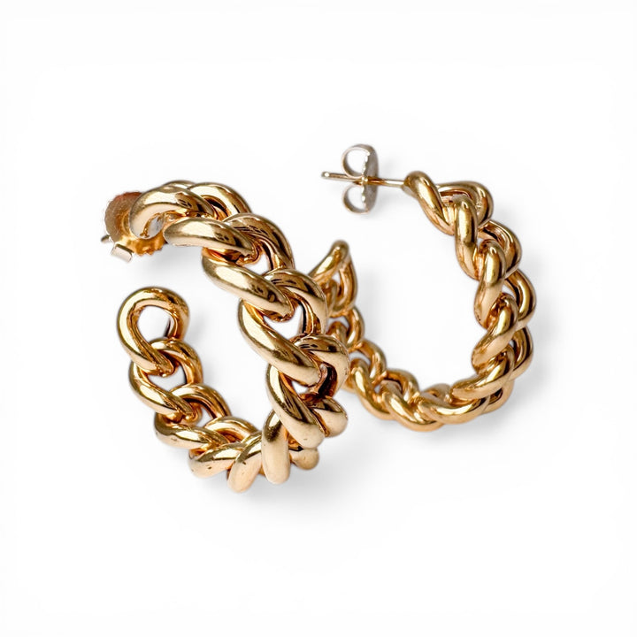 18k Yellow Gold Link Hoops Estate Earrings