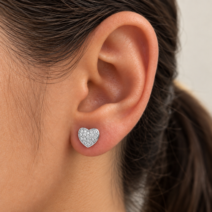14k White Diamond Heart Stud Earrings