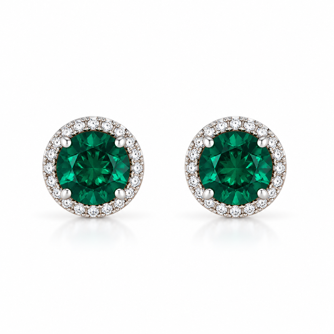 14k Yellow Gold Created Emerald Earrings