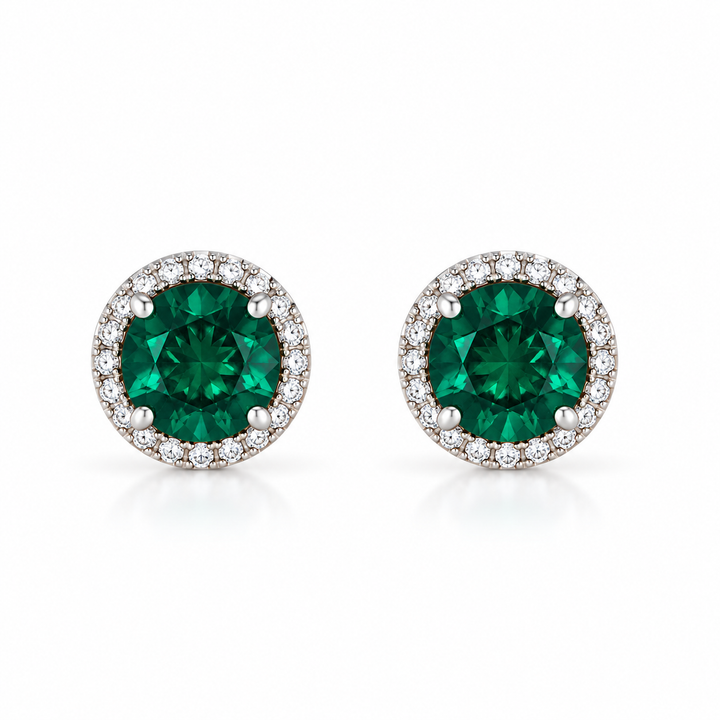 14k Yellow Gold Created Emerald Earrings