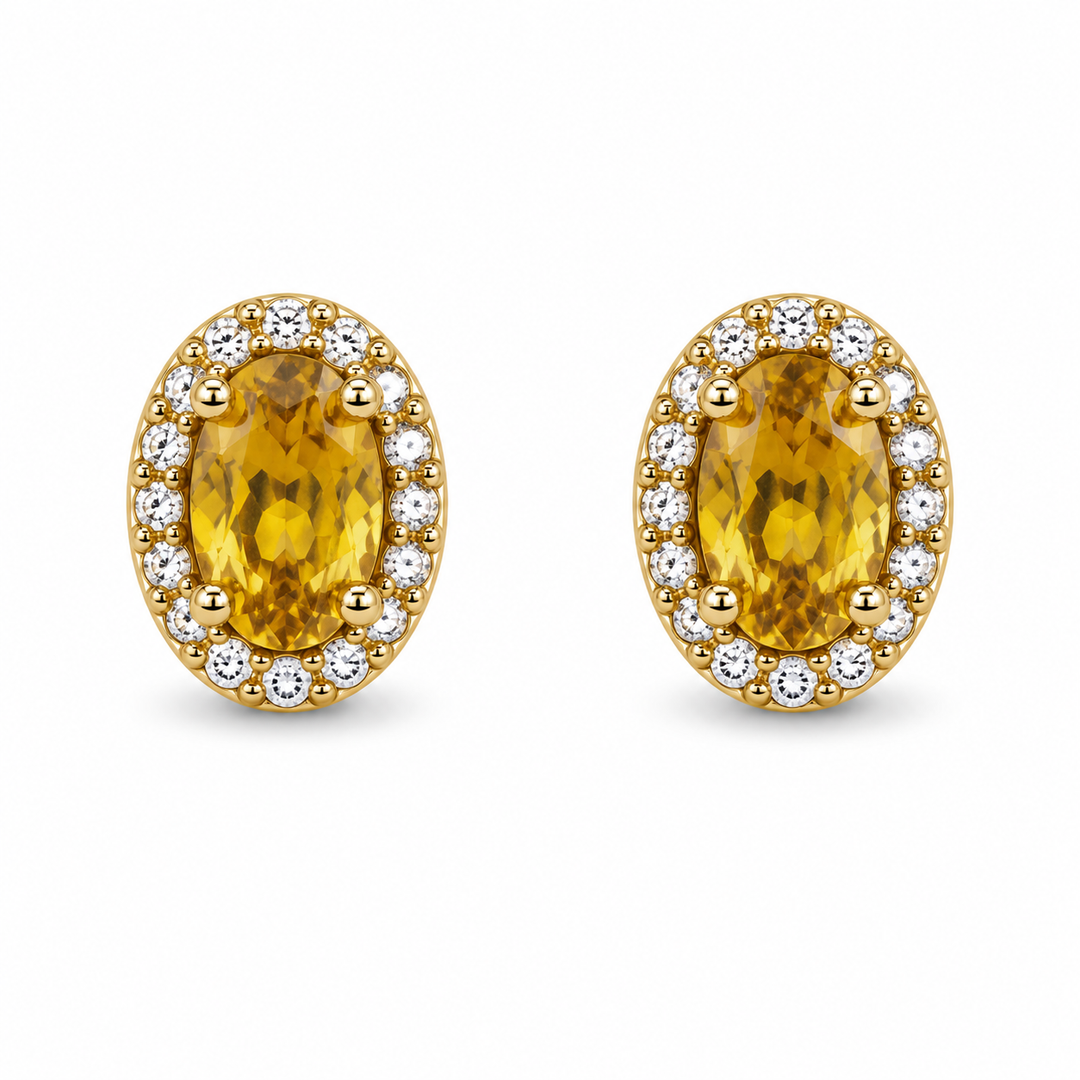 14k Yellow Sapphires &amp; Halo Diamond Earrings