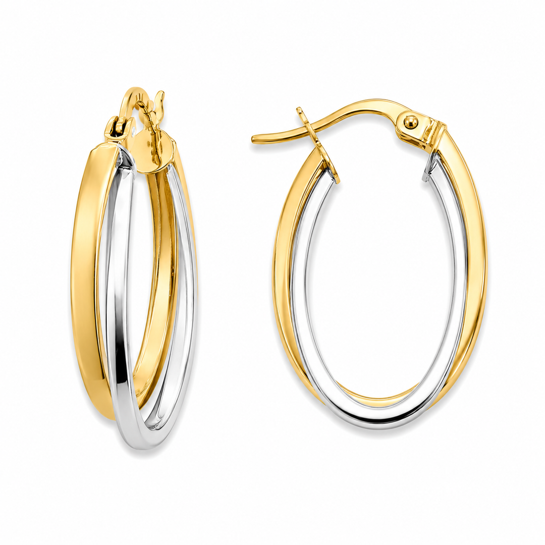 14k Two Tone Medium Hoop Earrings