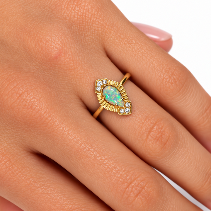 14k Yellow Opal Gemstone Ring