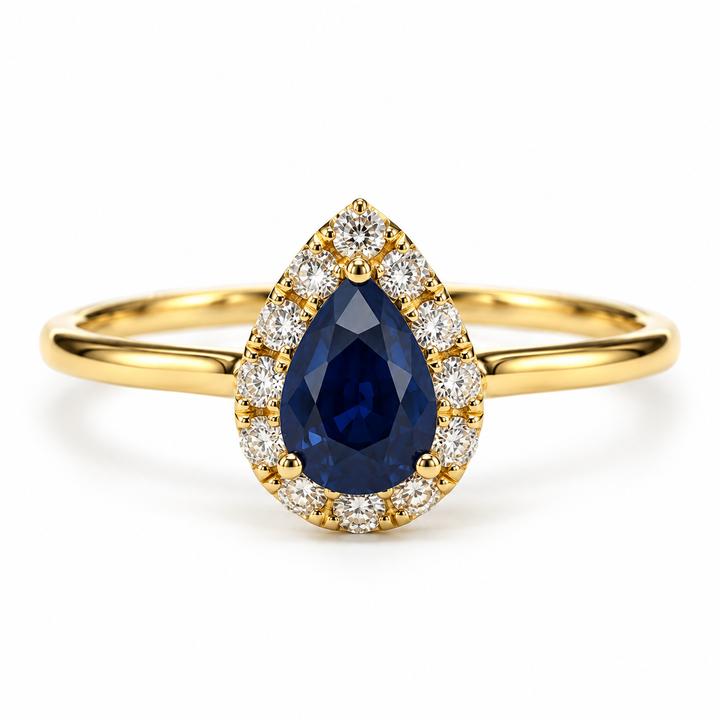 14k Yellow Gold Blue Sapphire Gemstone Ring