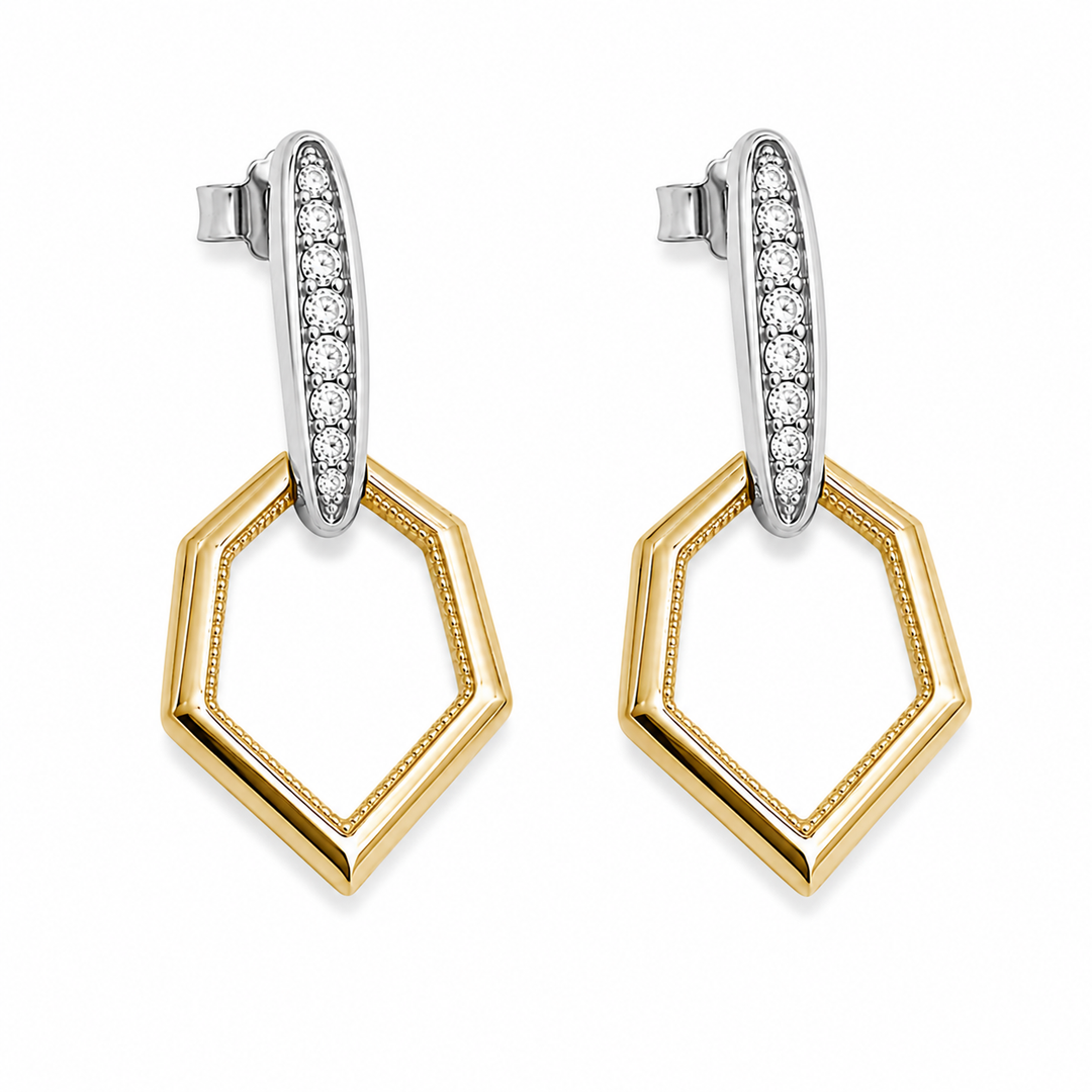 14k Two Tone Drop Diamond Earrings 0.13 cttw