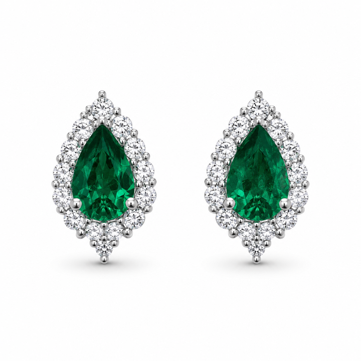 18k Halo Emeralds Earrings