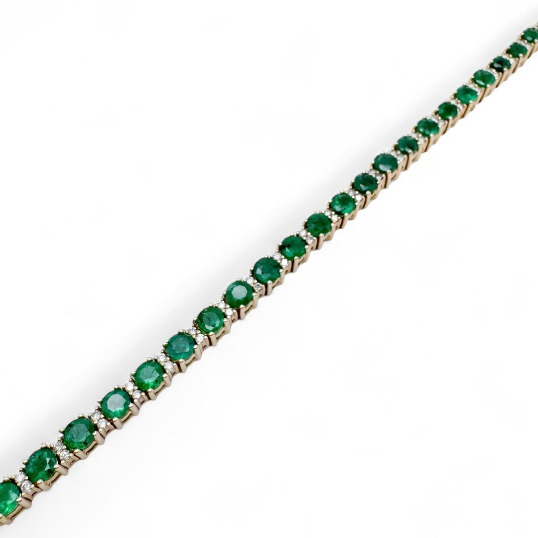 14k Yellow Gold Tennis Emerald Estate Bracelet