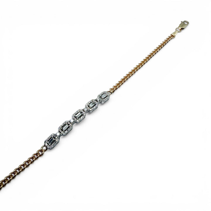 14k Two Tone Cuban Diamond Bracelet