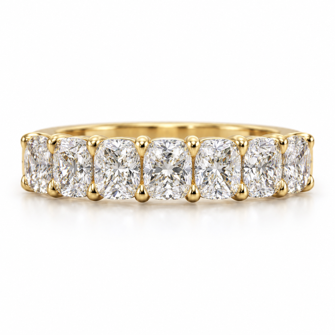 18k Yellow Cushion Lab Grown Diamond Wedding Band