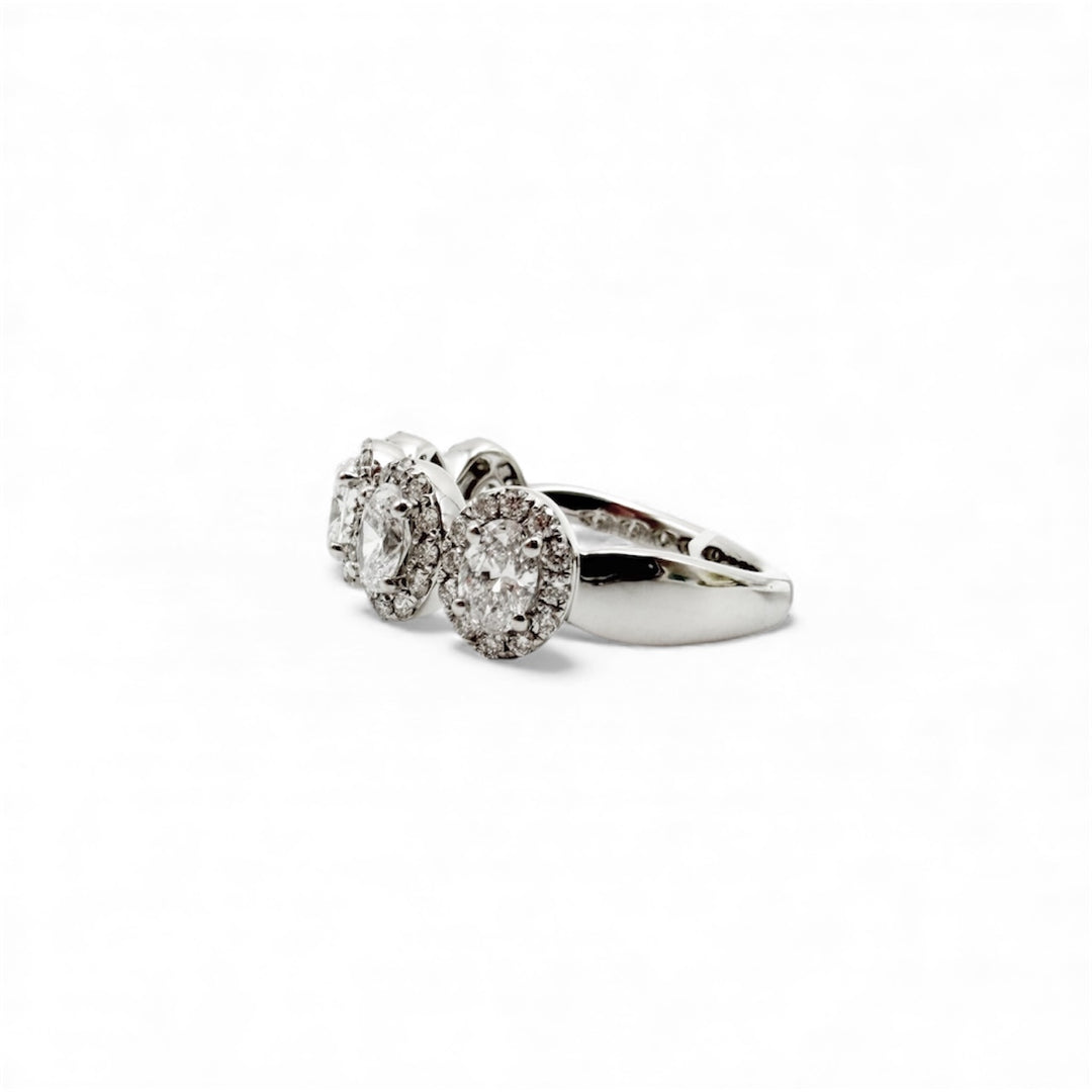 14k White Gold 5 Stone 1.50ctw Oval Halo Diamond Wedding Band