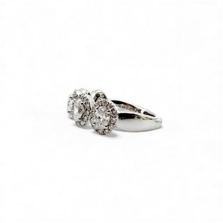 14k White Gold 5 Stone 1.50ctw Oval Halo Diamond Wedding Band