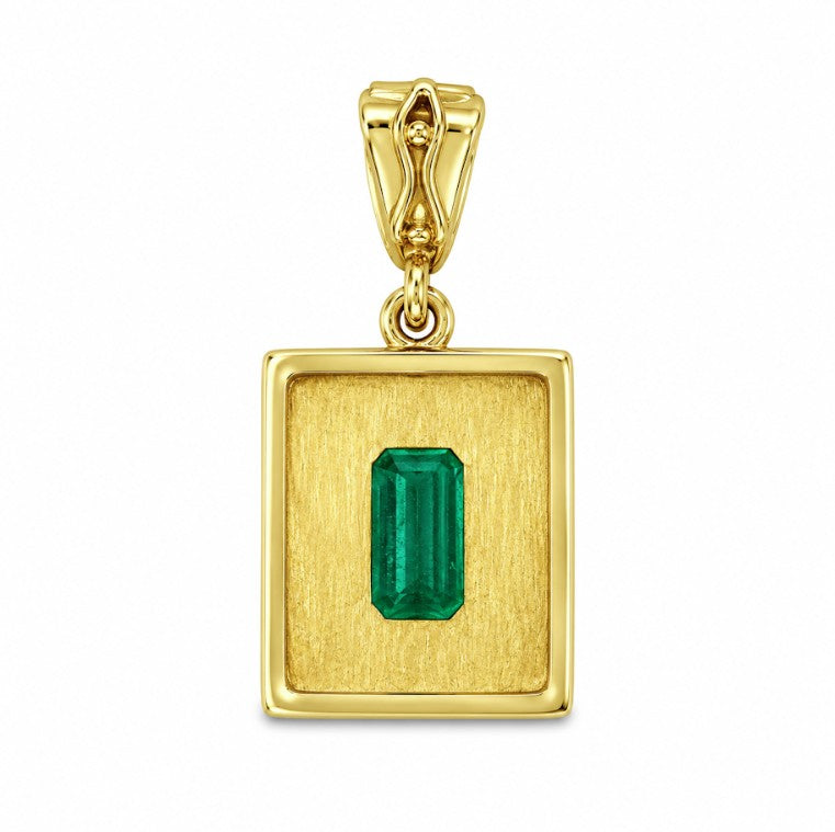 Estate 18k Yellow Solitaire Emerald Pendant