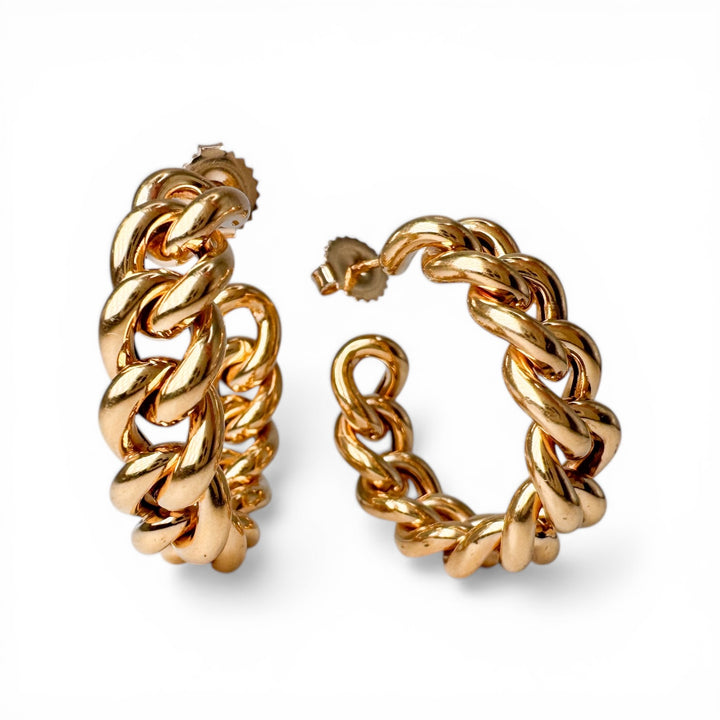 18k Yellow Gold Link Hoops Estate Earrings